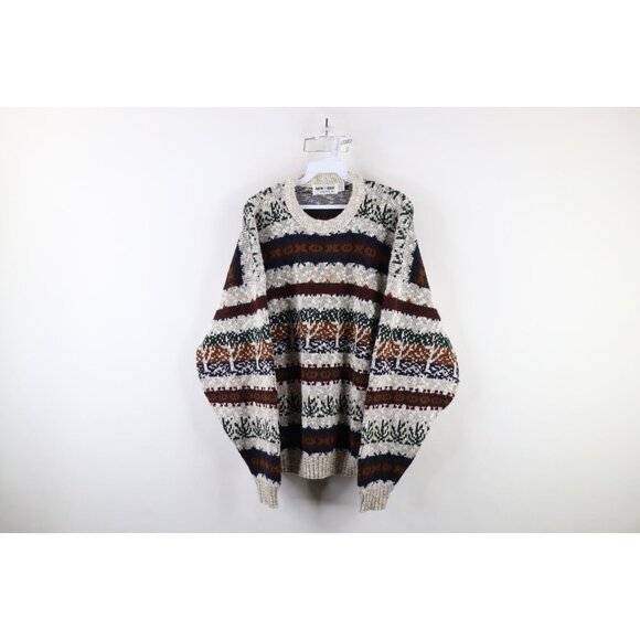 Vintage 90s Streetwear Mens Size XL Rainbow Fair Isle Knit Crewneck Sweater USA